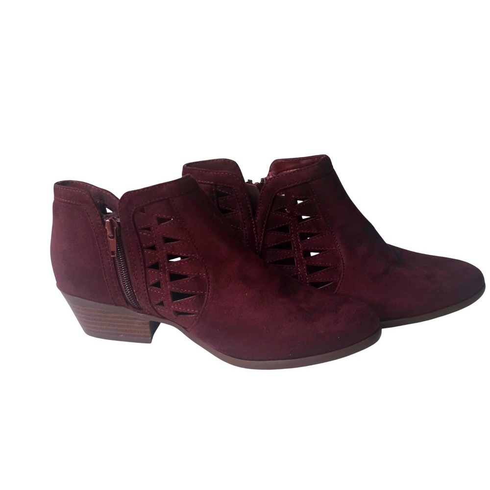 Echo Bay Womens Burgundy Faux Suede Laser Cut Ankle Booties Size 7